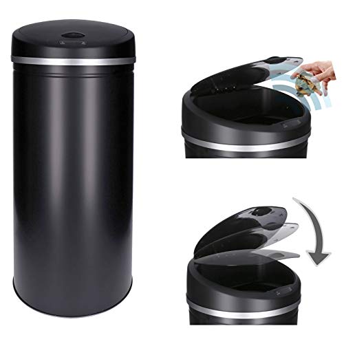 TP Sensor Müll-Eimer, Abfall-Behälter aus Edelstahl, automatischer Deckel, rund, ca. 30 Liter, geruchsdicht, für Küche, Restmüll, Bio-Abfall oder als Windel-Eimer in schwarz