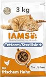 IAMS Sterilised Katzenfutter trocken mit Huhn - Trockenfutter für sterilisierte / kastrierte Katzen ab 1 Jahr, 3 kg