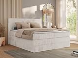 MKS MEBLE Boxspringbett 200x200 Beige Cord Mit Matratze H3, Bettkasten und Kopfteil, Doppelbett Mit Stauraum, Polsterbett - Tiliano King