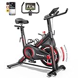 Heimtrainer Fahrrad mit APP, 15 KG Schwungrad, 0-100% Magnetischem, Leiser LCD Heimtrainer bis 150KG, Fitnessbike für zuhause Mit Weicher Sitz, Bis150 KG,Tablet-Halter, Getränkehalter