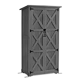 M MCombo Holz Gartenschrank, Outdoor Gerätehaus Geräteschuppen, Gartenhaus Klein Wetterfest, für Außenbereich Balkon Terrasse, 55×90×169cm, 0878 (Grau)