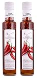 2er Pack Terre Francescane - Chili-Öl - Extra Natives Olivenöl mit ganzen Chili (2 x 250 ml) Chiliöl perfekt auf Pizza, Pasta, Salate und zu allem was ein wenig Schärfe benötigt