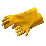 Högert Technik Schweißhandschuhe KANDEL, Leder-Arbeitshandschuhe, hitzebeständig, verstärkt, Kevlar-Nähte, Schutz für Schweißer, Gelb, Größe 9