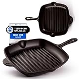 Oakfire Grillpfanne Bratpfanne Gusseisen emailliert 30 cm Induktion Pfanne gusseisern mit Non-Stick Patina, Emaille (Schwarz)