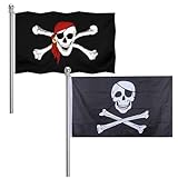 Piratenflagge,Piraten Flagge,Schädel Flagge,Fahne mit Totenkopfdesign,Kreuzmesser-Flagge und Jolly Roger Flagge,Jolly Roger Piraten Flagge,für Piraten Party,Halloween Dekoration,2 Stück