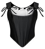 SCARLET DARKNESS Mittelalter Crop Top Vollbrust Korsett Top Damen Gothic Steampunk Cosplay Kostüme Satin Shapewear Schwarz 42