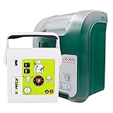 SET AED Defibrillator SMARTY SAVER 2025, vollautom. Auslösung, Umschalter Erwachsene-Kinder, Kombi-Elektroden, ABS-Wandkasten und AED-Standortwinkel