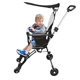 Kinderwagen, faltbar, ultraleicht, Buggy von 6 Monaten bis 4 Jahren, Reisekinderwagen, tragbar und leicht, höhenverstellbar, 3-Punkt-Gurt, verstellbares Dach (schwarz grau - faltbar)