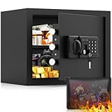 28L Safe Tresor Für Zuhause Mit A4 Feuerfester Wasserdichter Tasche, Digitaler Möbeltresor Mit Zahlenschloss, Abnehmbarem Fachboden, Ersatzschlüssel, Alarmanlage, Feuerfester Tresor Für Geld Dokument