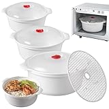 PORFOYO 3 Pcs Mikrowellengeschirr, Frischhaltedosen Mit Deckel, Mikrowellenteller Mit Deckel, 3 L Mikrowellenschüssel, Vorratsdosen Schüssel Verwendbar Als Vorratdose Geeignet Für Dampfgarer Kühl
