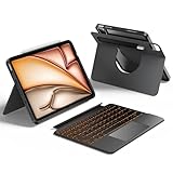 HOU Rotierende Tastaturhülle für iPad Air 11' (M3/M2) 2025 Magnetische Abnehmbare Hülle mit Tastatur für iPad Air 6/5/4, Pro 11' 4/3/2/1 mit Touchpad, Beleuchtung und Halterung, Stiftetui,QWERTZ