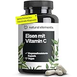 Eisen 20mg (aus Eisenbisglycinat) pro Kapsel – mit 42mg natürlichem Vitamin C – ﻿vegan, ﻿geschmacksneutral – 180 magensaftresistente Kapseln – Premium-Rohstoff: FerrochelTM (Eisen-Chelat)