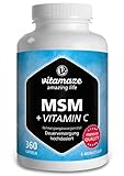 MSM Kapseln + Vitamin C, hochdosiert, 360 Kapseln für 6 Monate, 1.334 mg organisches Schwefel Pulver pro Tag, 99,9% reines Methylsulfonylmethan, Nahrungsergänzung ohne Zusätze, Made in Germany