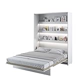 MEBLINI Schrankbett Bed Concept - Wandbett mit Lattenrost - Klappbett mit Schrank - Wandklappbett - Murphy Bed - Bettschrank - BC-12-160x200cm Vertikal - Weiß Matt