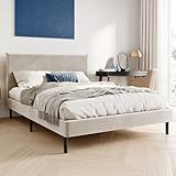Home Collective Bett 140x200 cm, Polsterbett mit Lattenrost, Bettgestell, Doppelbett mit weichem Cordbezug und gepolstertem Kopfteil, Robustes Gestell, hoher Liegekomfort | Beige