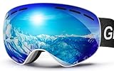 GlaRid Skibrille Herren Damen, OTG Ski Goggles Rahmenlose Snowboardbrille für Brillenträger, Schneebrille für Erwachsene Anti-Fog 100% UV400 Schutz (Blau)