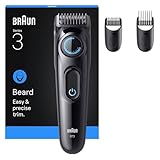 Braun Barttrimmer Series 3, +3 Styling Zubehörteile, ultrascharfe Klinge, 50 Min Akkulaufzeit, 40 Längeneinstellungen, BT3520, Schwarz/Blau