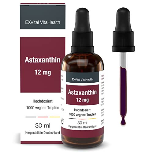 Astaxanthin Tropfen - 12 mg Astaxanthin pro Dosis - Hochdosiert & Vegan - 100% natürliches Astaxanthin - Hohe Bioverfügbarkeit - Laborgeprüft, 30 ml