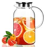 PARACITY Wasserkaraffe 1.8 Liter, Glaskaraffe mit Deckel, Heiße und kalte Glas Karaffe mit Griffen, Leicht zu reinigender wasserkrug Für Eistee, Saft, Limonade, Kaffee und Milch