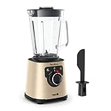 Moulinex Elektrischer Standmixer, 1200 W, Glasbehälter Nutzkapazität 1,5 l, Smoothie-Mixer, Powelix-Klingen-Technologie, hohe Qualität, einfache Reinigung, PerfectMix Schwarz/Gold LM871A10