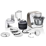 Bosch Küchenmaschine MUM5 MUM5XW20, Edelstahl-Schüssel 3,9 L, integrierte Waage, Mixer 1,25 L, Profi-Knethaken, Schnee-, Silikonbesen, Durchlaufschnitzler, 4 Scheiben, 1000 W, weiß