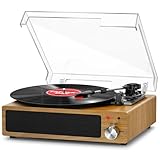 Plattenspieler, FYDEE Vinyl Plattenspieler Bluetooth, Schallplattenspieler Vintage Turntable mit Eingebauter Stereo-Lautsprecher, 3-Gang 33/45/78 U/min, RCA Ausgang, AUX-Eingang, Holzfarbe