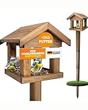 STAHLMANN® Vogelhaus [FÜR ALLE VOGELARTEN] - inkl. 1 KG Vogelfutter - Vogelhaus mit Ständer wetterfest & langlebig - sicheres Futterhaus für Vögel 1,10 m hoch (kippsicher)