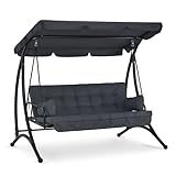 M MCombo 3-Sitzer Hollywoodschaukel mit Liegefunktion, mit Extradickem Sitzkissen & Sonnendach, Gartenschaukel bis 300kg Belastbar, 201x125x173 cm, Schaukelbank Outdoor Wetterfest 4095 (grau)