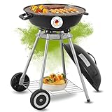 DELUKE® Runder Holzkohlegrill mit Deckel GUNNI - mit Gitterablage | BBQ Grillwagen rund Barbecue Grill aus Stahl Gartengrill BBQ-Grill Dreibein