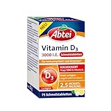 Abtei Vitamin D3 3000 I.E. - unterstützt Immunsystem und Knochen - laborgeprüft, glutenfrei, laktosefrei und vegetarisch - 75 Schmelztabletten mit Zitronengeschmack