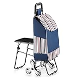 Tragbarer faltbarer Einkaufstrolley mit Sitz und Treppensteiger, leichter Mehrzweckwagen für Einkaufen, Camping und Outdoor-Aktivitäten