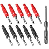 Cleqee 4mm Hochstrom Bananenstecker Stapelbar 32A Schraube Typ Lötfrei Bananenstecker Adapter 10 Stück Rot&Schwarz