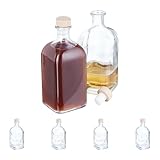 Relaxdays Flaschen zum Befüllen, 6er Set, 500 ml, mit Korken, für Öl, Essig, Schnaps, Likör, Glasflasche, transparent