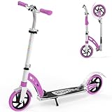 TONBUX Roller Kinder 6 7 8 9+Jahre,Aluminium Scooter Erwachsene,Cityroller Doppeltes Federungssystem,Höhenverstellbar&Klappbar Tretroller,Kickscooter bis100kg Belastbar (Lila)