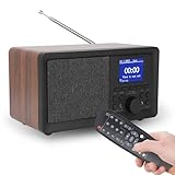 Tragbares Vintage Radio, DAB/DAB+/UKW Radio, Bluetooth Digitalradio mit 2,4 Zoll Display, USB- und AUX Eingang, Eingebauter 10 W HiFi Lautsprecher, Weckerfunktion, Fernbedienung