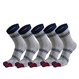 THEPOS 5 Paar Herren-Socken mit kurzen Zehen, reine Baumwolle, gestreift, Business-Vintage-Stil, schweißabsorbierend, weich, elastisch, Partykleid, 5-Finger-Socken (Color : Gray, Size : EU39-44)