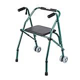 Standard Walkers Klappbarer 2-Rad-Lauflernwagen mit Sitzstütze, Gehgestell, leichte Höhenverstellung, Mobilität, Rollator für ältere Menschen, Senioren und Erwachsene
