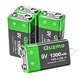 9V Wiederaufladbare Batterien, 1300mAh Langlebige Lithium-ionen Akku Schnellladung über USB-C ideal für Rauchmelder, Feuermelder, Warnmelder & Rauchwarnmelder, Multimeter (4 Stück)
