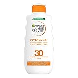 Garnier Sonnenschutzmilch mit LSF 30, Feuchtigkeitsspendende Sonnencreme mit Shea Butter für alle Hauttypen, Ambre Solaire Hydra 24h, 1 x 200 ml