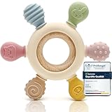 CAJA Beißring Baby - Beißspielzeug Zahnungshilfe aus Silikon & Holz, Baby, BPA-frei, Tiermotive, Zahnen & Greifring für Babys - Sicheres Spielzeug (complexion)