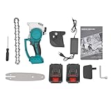 Akku Kettensäge, 8 Zoll Mini Kettensäge Elektro, 400W Brushless Handkettensäge mit Ladegerät und Werkzeugkasten, Hochentaster zum Beschneiden von Bäumen und Schneiden von Holz