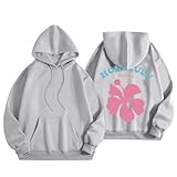 Palm Puff Hoodie für Damen – Sweatshirts für Damen, UK-Baumwolle, lange Ärmel, Kapuzenpullover, bedruckt, Sportbekleidung, leicht, atmungsaktiv, Pullover mit Tasche, Trainingsanzug, lässig, zum