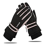 Andiker Winter Damen Skihandschuhe, Winterhandschuhe Warm, wasserdichte Touchscreen Anti Rutsch Snowboardhandschuhe für Skifahren, Laufen und Radfahren (Schwarz Rosa, one Size)