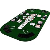 GAMES PLANET Faltbare Pokerauflage „Straight“ für bis zu 8 Spieler, Maße 160x80 cm, MDF Platte, 8 Getränkehalter, 8 Chiptrays, grün
