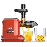 Entsafter Slow Juicer, Fezen Entsafter Gemüse und Obst Testsieger, Sehr Einfache Reinigung, Hoher Saftausbeute, Sellerie Extraktor, Frisch Gesunder Saft -Extraktor, BPA-Frei (150 Watt/rot)