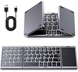 OMOTON Bluetooth-Faltbare-Tastatur, Kabellose Wiederaufladbare Klapptastatur mit Touchpad,3 Bluetooth Kanälen,Tragbare Mini Tastatur für iOS, Android, Windows,QWERTZ