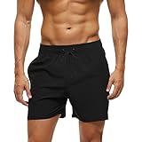 Aisprts Badehose Herren mit Reißverschlusstasche Schnelltrocknend Wasserabweisend Badehosen Männer Badeshorts Herren Atmungsaktiv Mit Tunnelzug Meshfutter (A6 Schwarz,L)