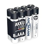 ANSMANN Akku AAA Typ 1100 mAh (min. 1050 mAh) NiMH 1,2 V (8 Stück) - Micro AAA Batterien wiederaufladbar, hohe Kapazität für hohen Strombedarf, niedrige Selbstentladung für längeren Spaß