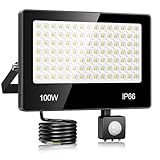 LED Strahler mit Bewegungsmelder Außen 100W - 10000LM 6500K Kaltweiß LED Scheinwerfer mit Bewegungsmelder, IP66 Wasserdichte Fluter Außen für Höfe, Gärten, Gehwege, Garage