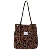 Bikasun Groß Umhängetasche Damen Cord Schultertasche Strandtasche Cord Tasche Crossbody Tasche Shopper Tote Bag Einkaufstasche Handtasche Shopper für Arbeit Einkaufen Schule Leopardenmuster